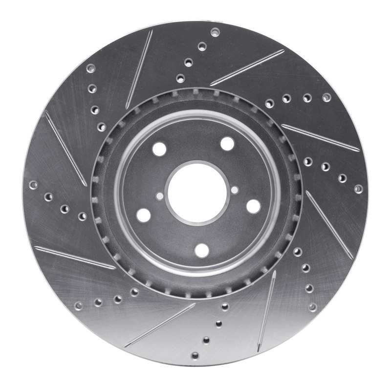 Subaru WRX Brake Rotor (1) - Front Right - R1 Concepts - Drilled & Slotted - Silver - `05-`20
